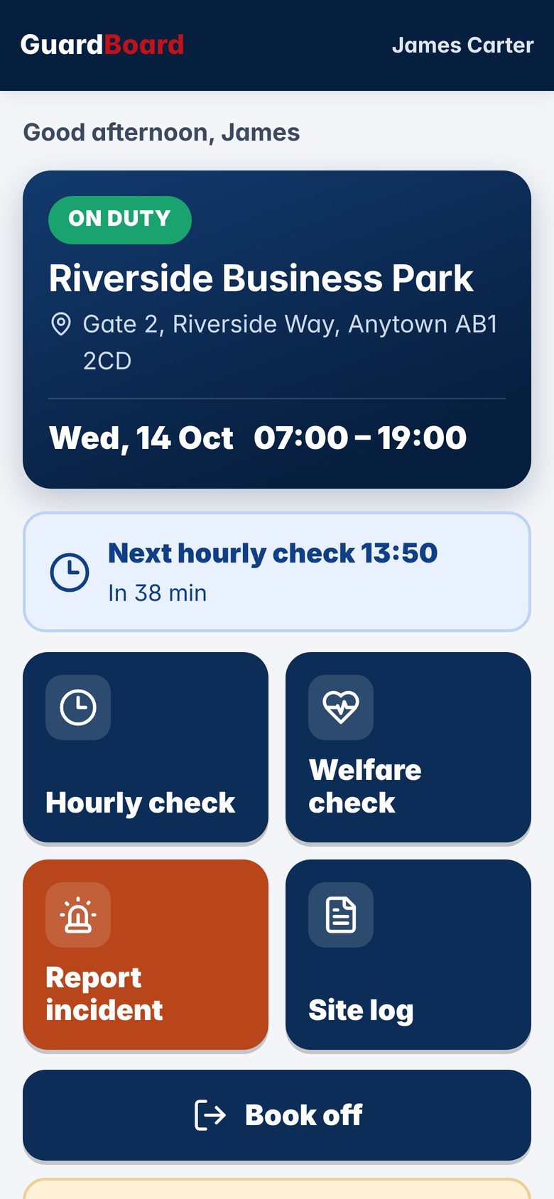 Officer app Shift screen
