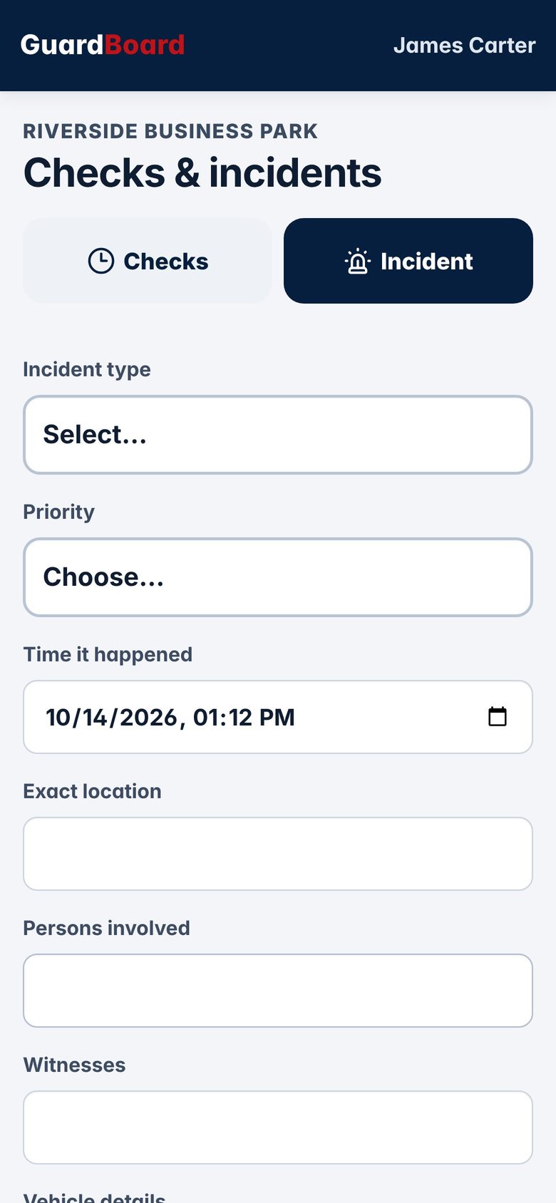 Officer app incident report form